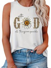 Leopard Slogan & Floral Print Tank Top