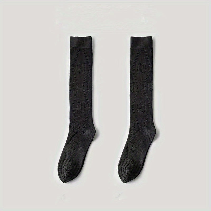 Geometric Striped Calf Socks Hollow Out Knee High Socks Women's Stockings