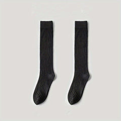Geometric Striped Calf Socks Hollow Out Knee High Socks Women's Stockings