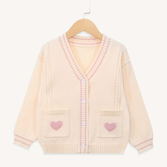 Girls Twist Knit V Neck Button Cardigan Sweater For Fall Winter