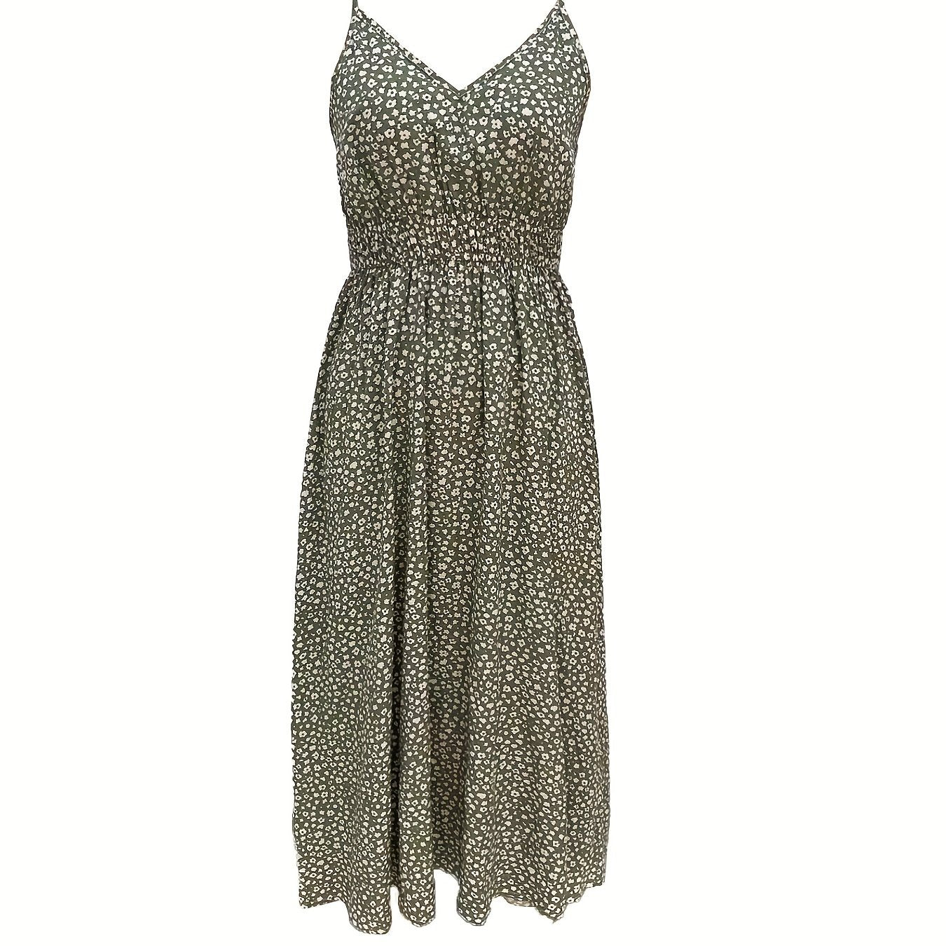 Floral Print Cami Maxi Dress V Neck Slim Waist