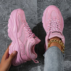 Women's Chunky Sneakers Faux Leather Lace Up Running Shoes