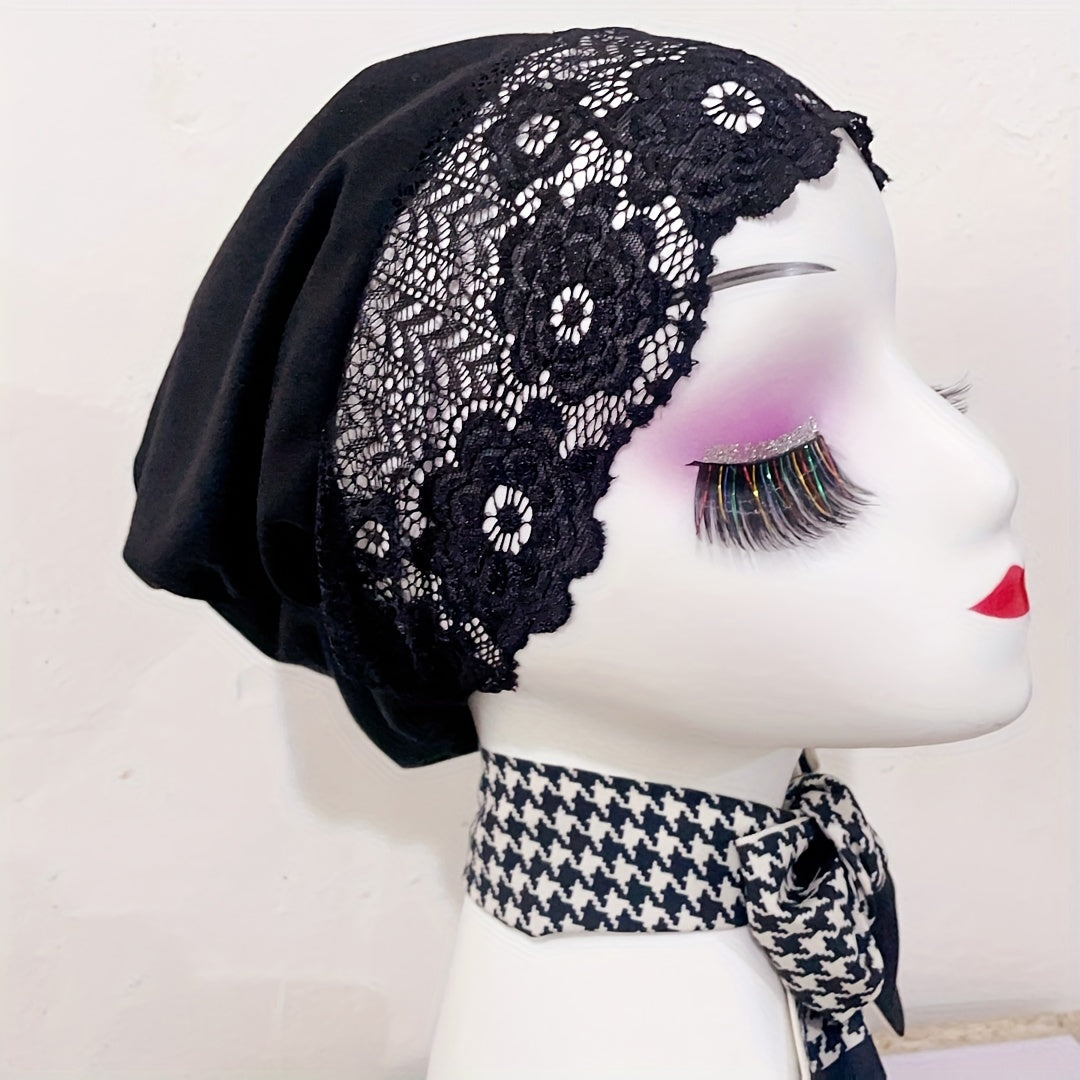 Flower Lace Turban Cap Inner Cap Elastic Head Wrap Underscarf