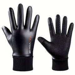 Men's Full Finger Cycling Gloves Autumn/Winter Warm Waterproof PU Leather