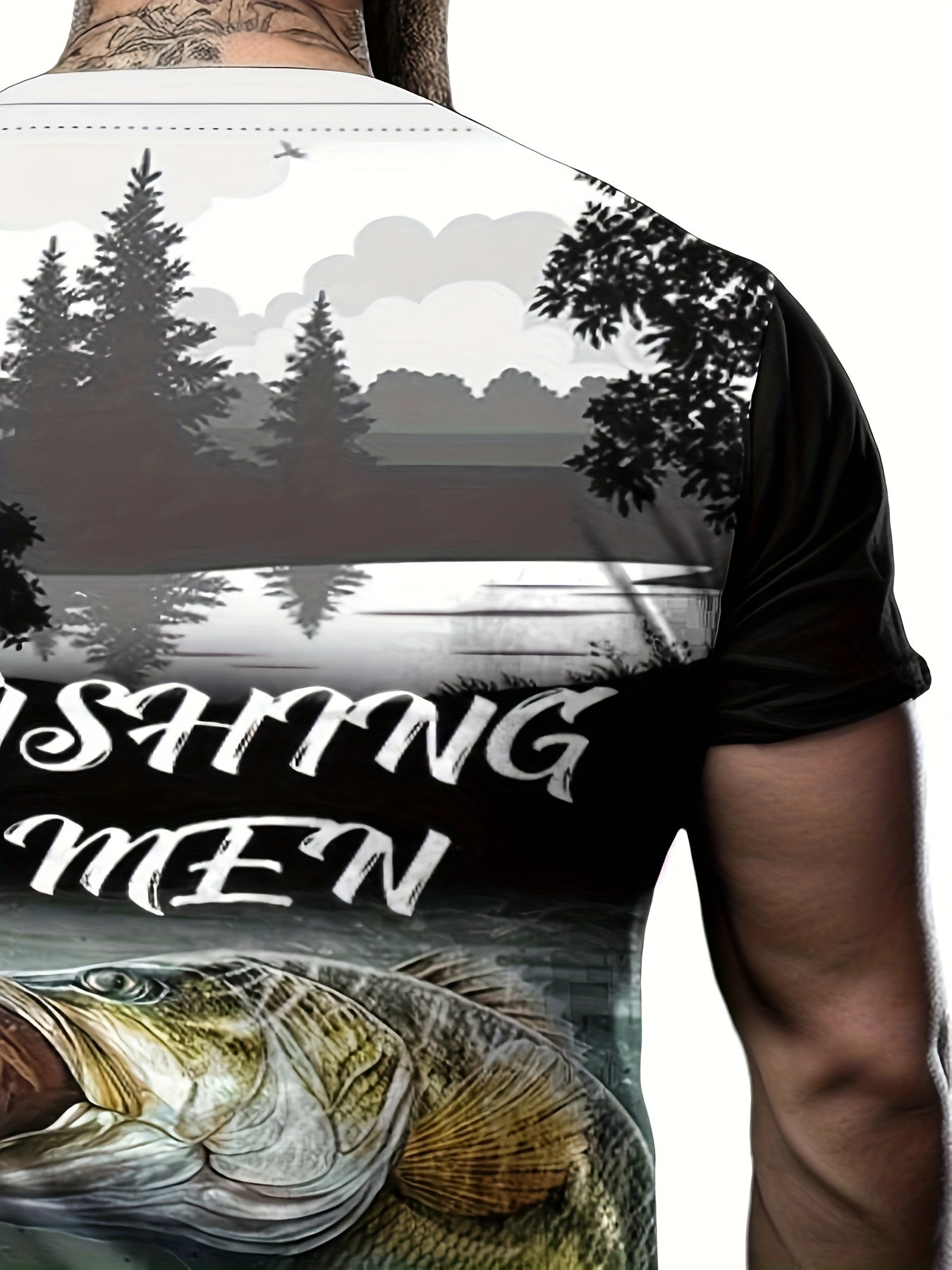 Fish Print Men's Short Sleeve T-shirt Graphic Tee Summer Clothes