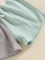 2pcs Baby Boys Patchwork Top & Shorts Set for Summer