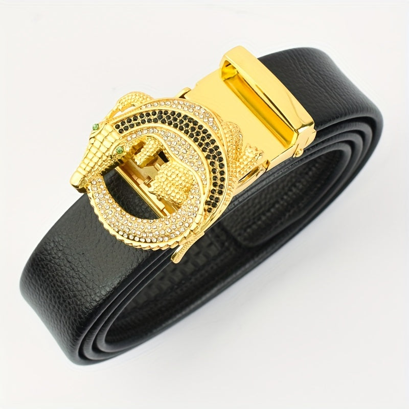 Men's Automatic Buckle Gemstone Belt with Artificial Diamonds