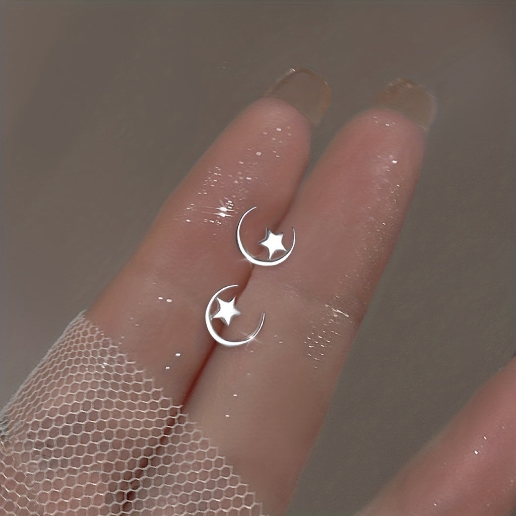 Hollow Moon Star Stud Earrings for Girls
