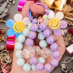 Colorful Flower Pendant Keychain Bracelet Beaded Keychain