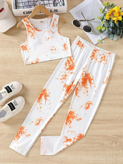 Girls' Tie Dye Track Suit Sleeveless Tank Top Skinny Pants Set