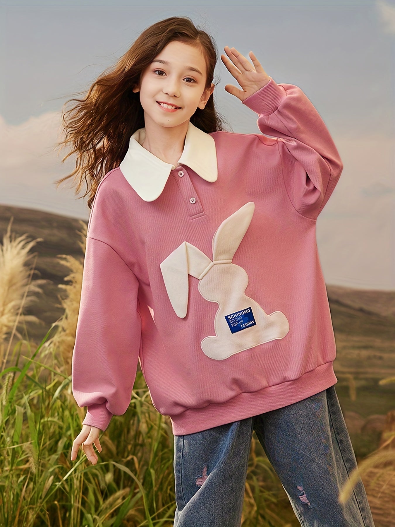 Girls' Rabbit Polo Sweatshirt - Spring Children's Cartoon Tops