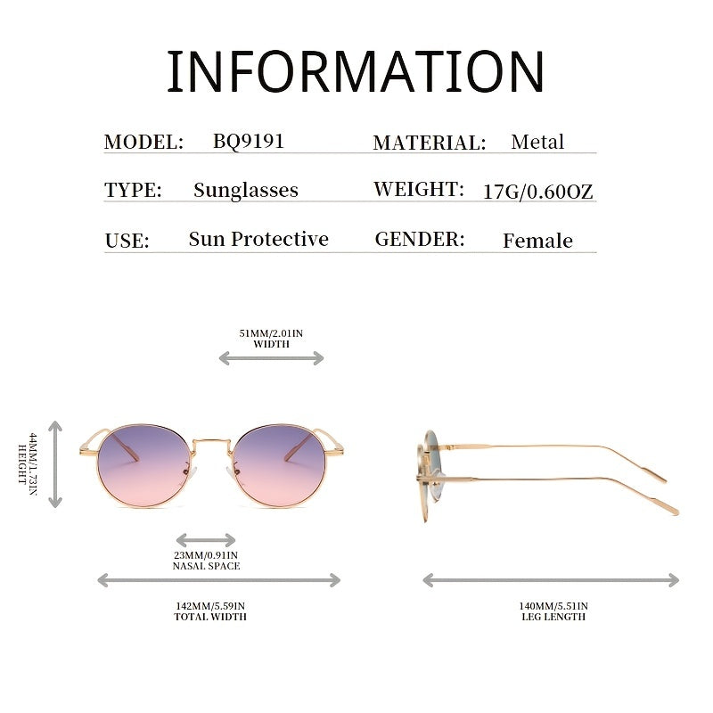 Ombre Lens Sunglasses Metal Round Frame Thin Temple Eyewear UV400