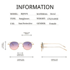 Ombre Lens Sunglasses Metal Round Frame Thin Temple Eyewear UV400