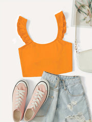 Sexy Ruffle Wide Strap Crop Top