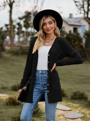 Solid Button Up Pocket Cardigan Long Sleeve Sweater for Women