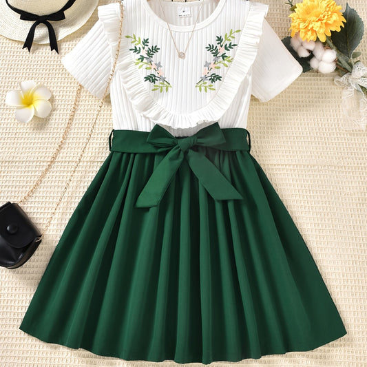 Girls Flowers Graphic Princess Dress For Party Kids Summer Clothes