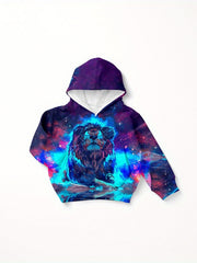Colorful Lion Print Boys Hooded Sweatshirt