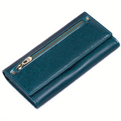 Vintage Style Split Leather Long Wallet Zippered Coin Purse