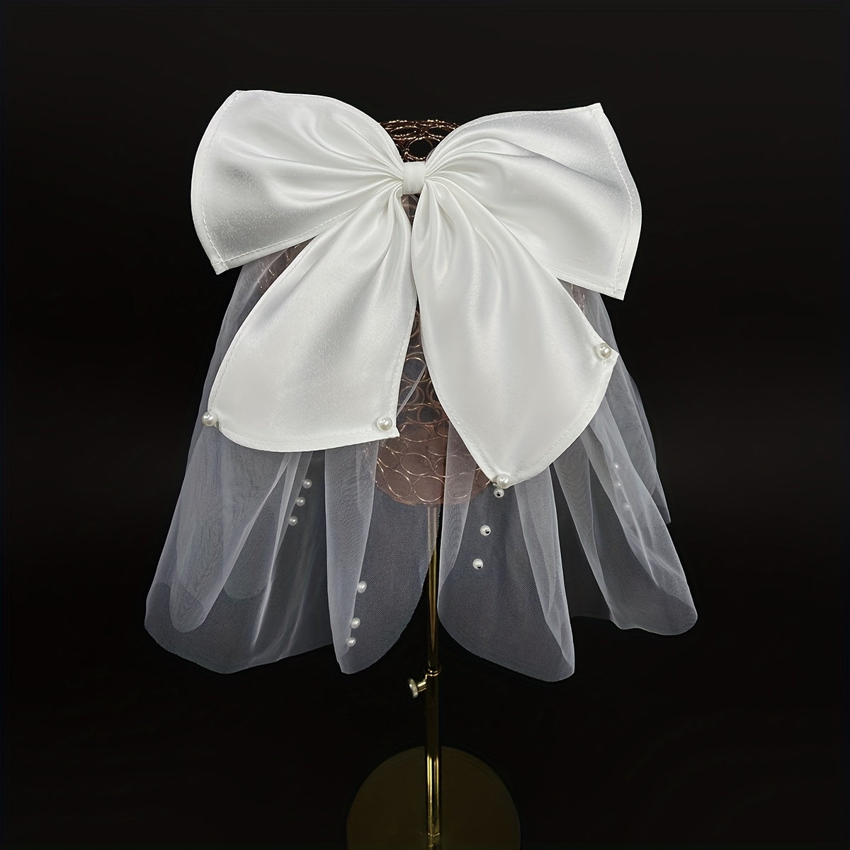 Faux Pearl Bow Veil Hair Clip French Barrette Bridal Head Accessories