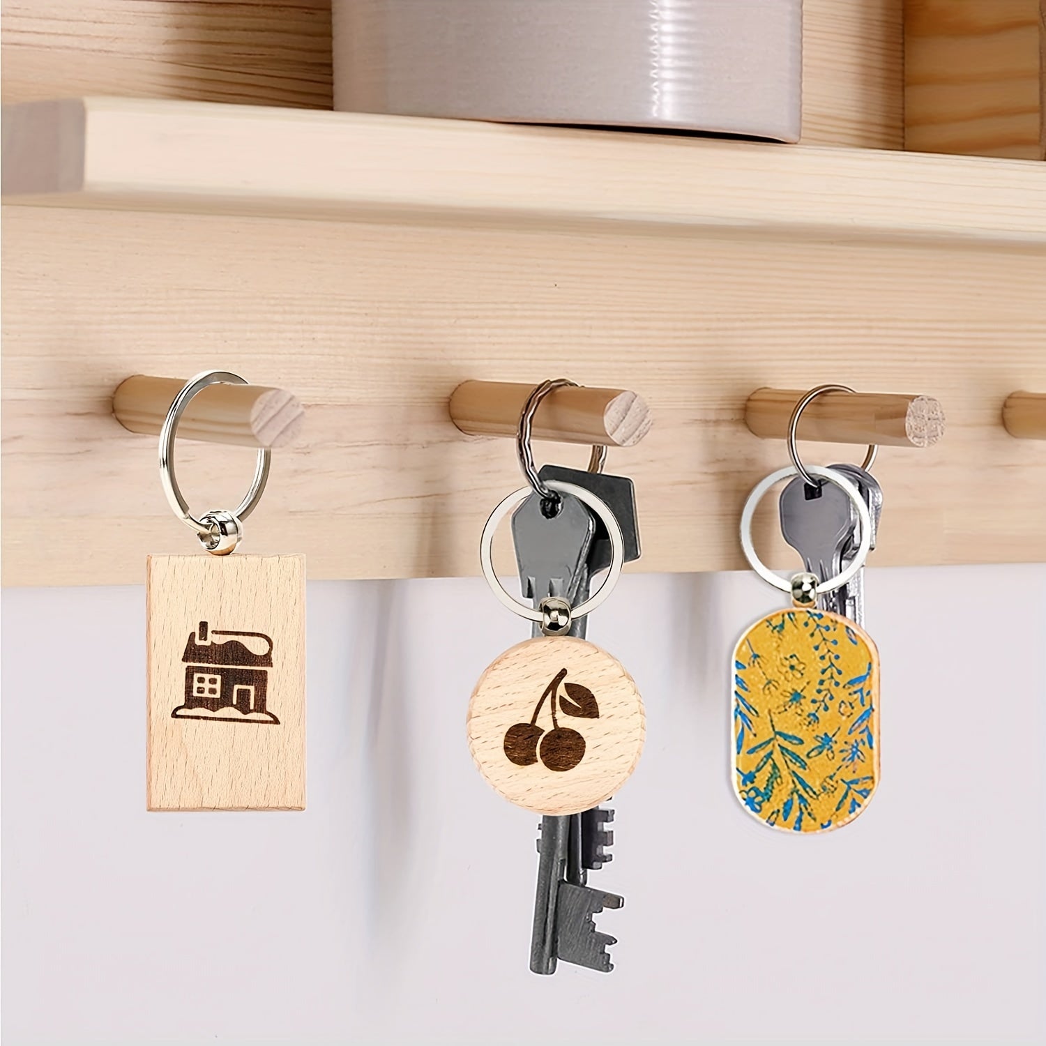 30pcs Wood Keychain Blanks Laser Engraving Unfinished Wood Keychains Bulk