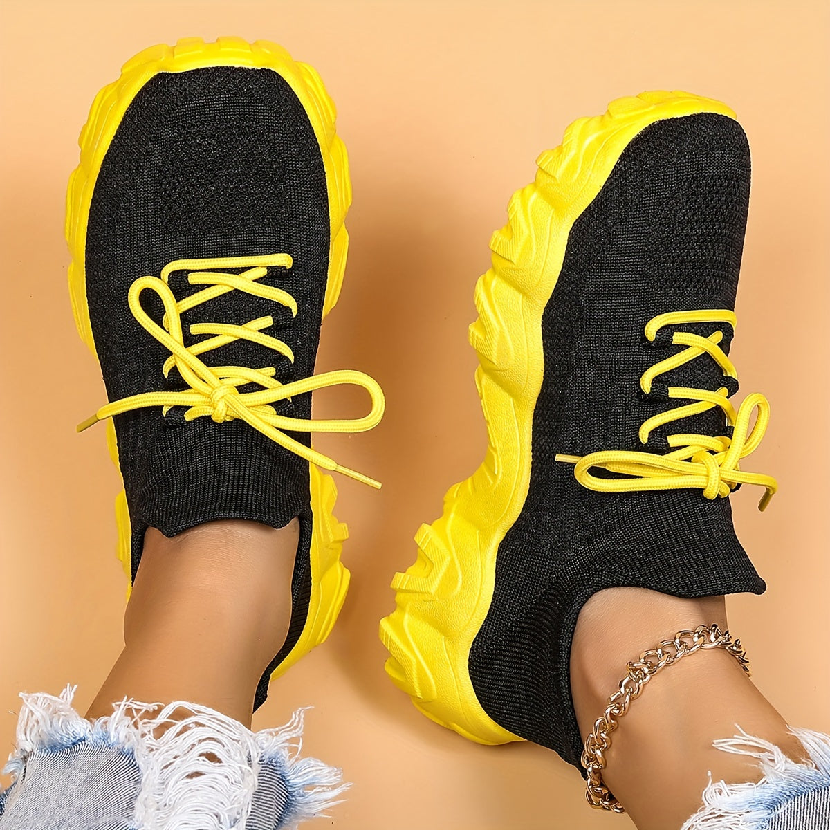 Thick Sole Running Shoes Mesh Breathable Lace Up Sneakers