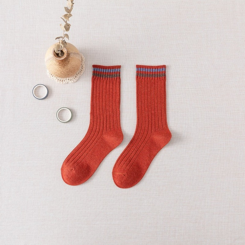5Pairs Womens Crew Socks Striped 10 Colors Casual Medium Size
