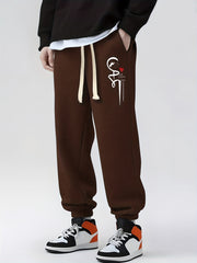 Heart & Footprint Print Drawstring Sweatpants Loose Fit