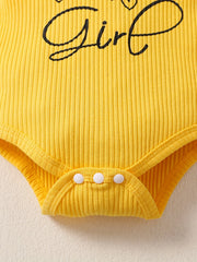 Baby Girls Ribbed Fly Sleeve Onesie & Shorts Set with Bow Headband