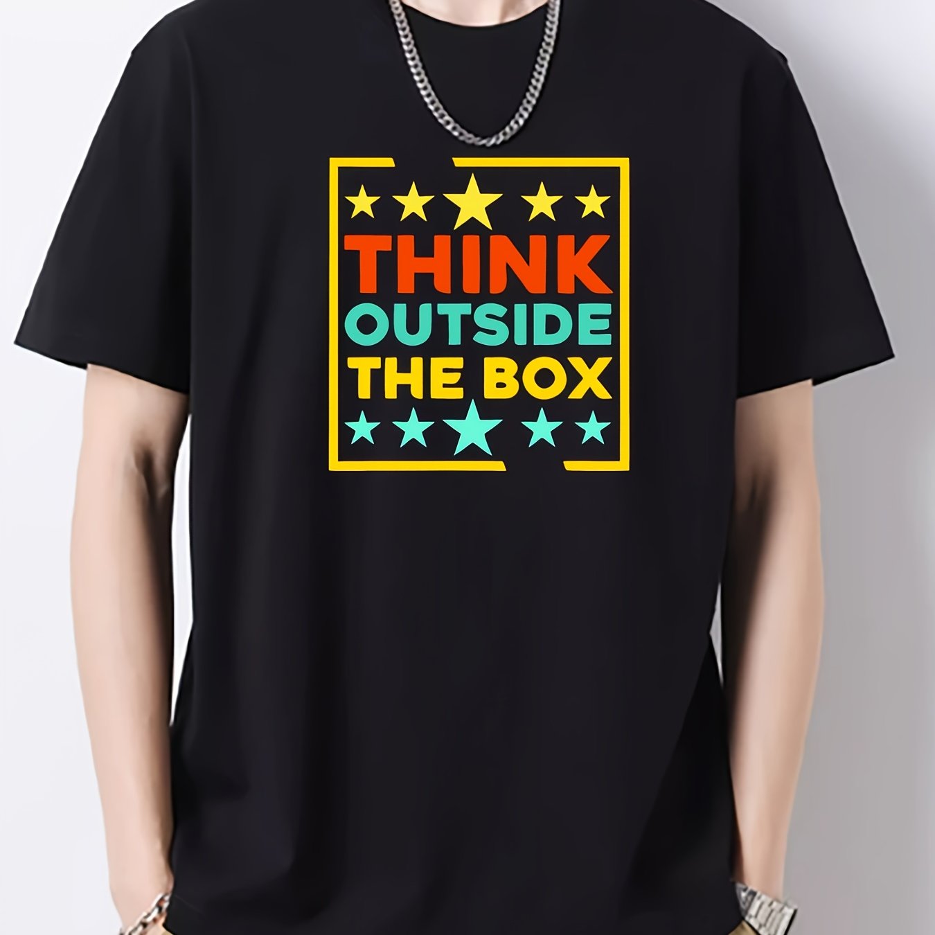 Colorful Letter Pattern Men's Graphic Cotton Tee