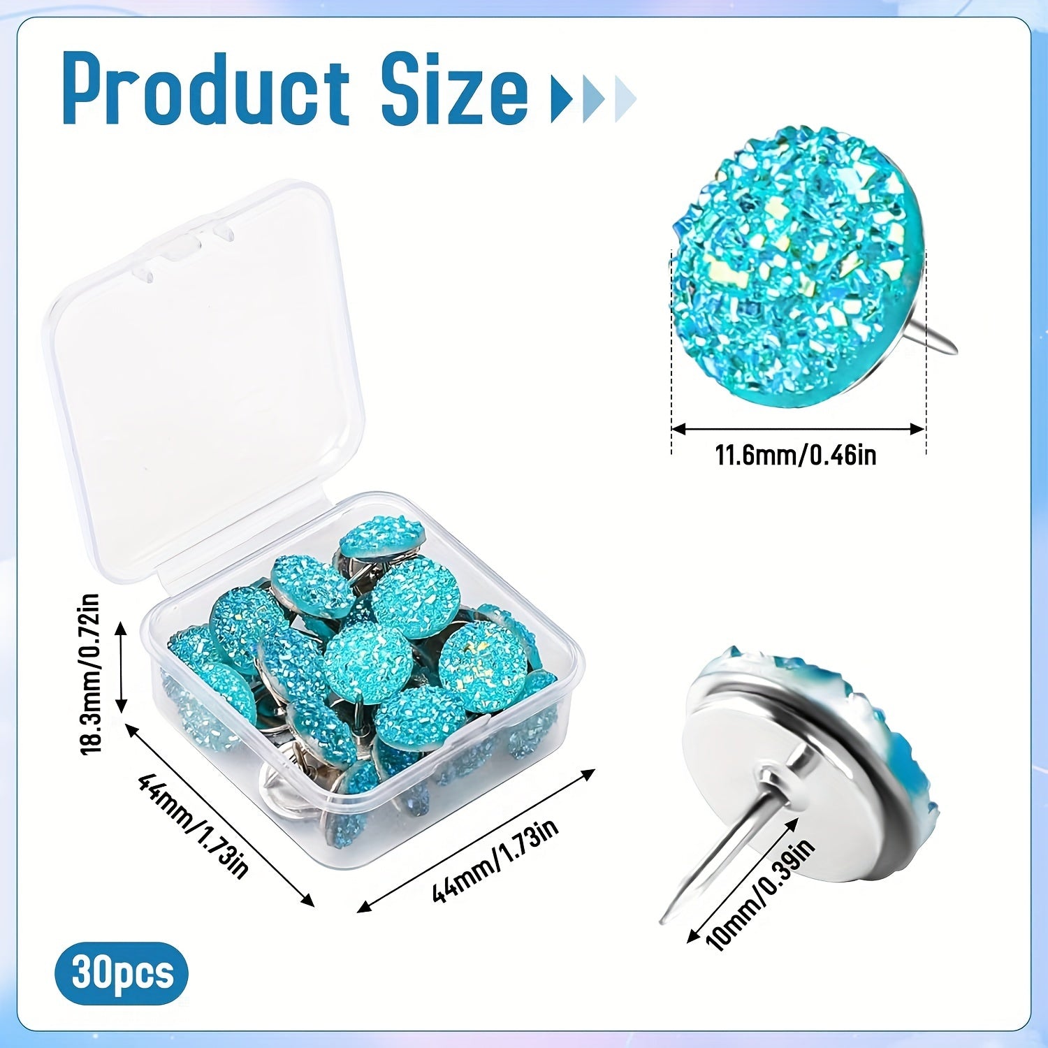 30pcs Diamond Push Pins Glitter Rhinestone Thumb Tacks for Office Wall