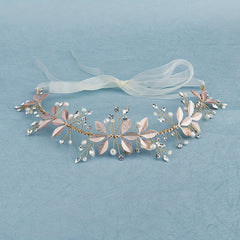 Leaf Charm Hair Band Rhinestone & Faux Pearl Decor Headband Bridal