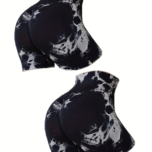 Tie Dye High Waist Seamless Yoga Shorts - Butt Lifting Biker Short