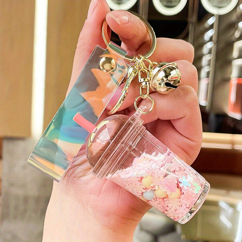 Acrylic Milk Tea Cup Keychain Sand Flow Bag Decoration Keychain