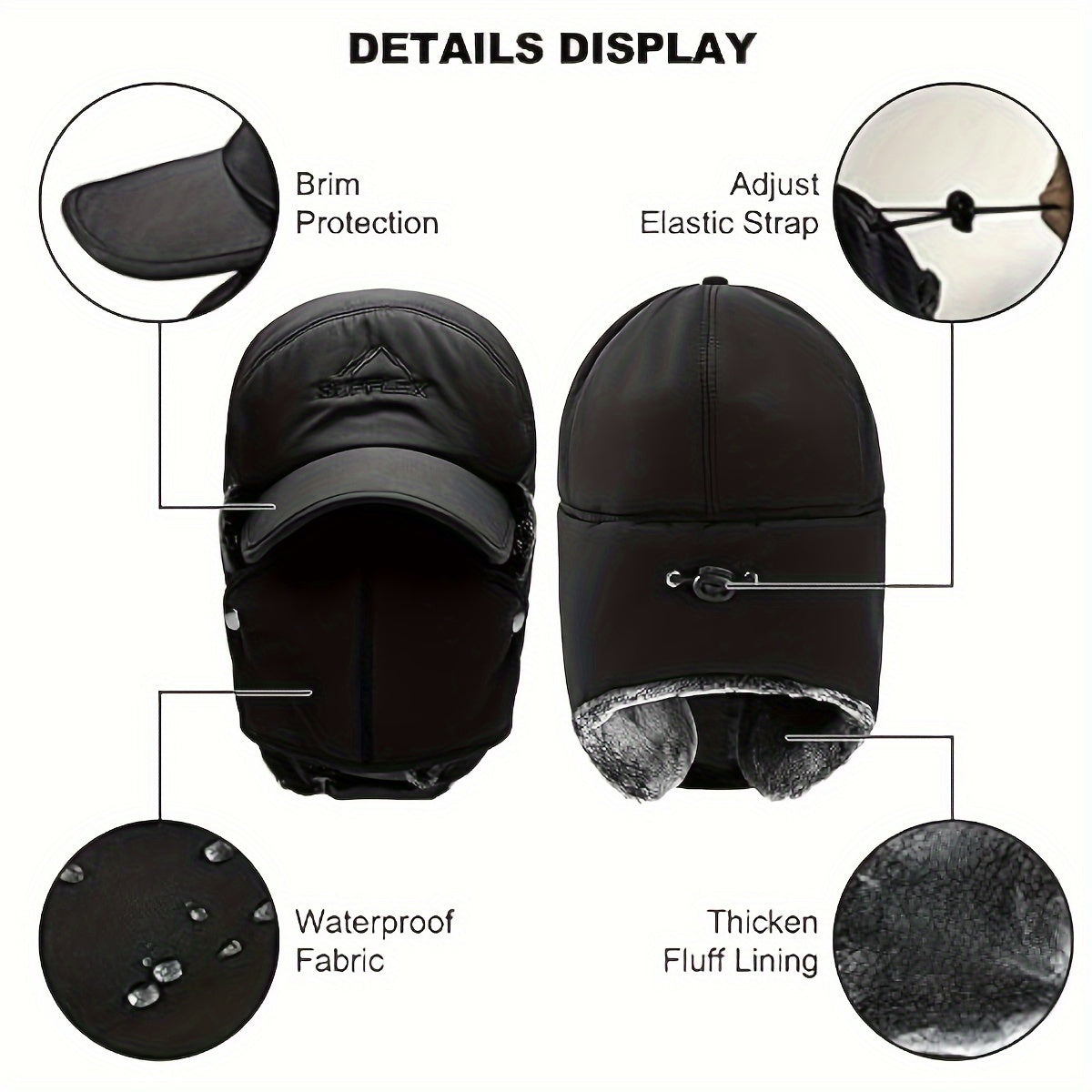 Winter Velvet Warm Hat Ear Protection Trapper Cap with Detachable Face Cover