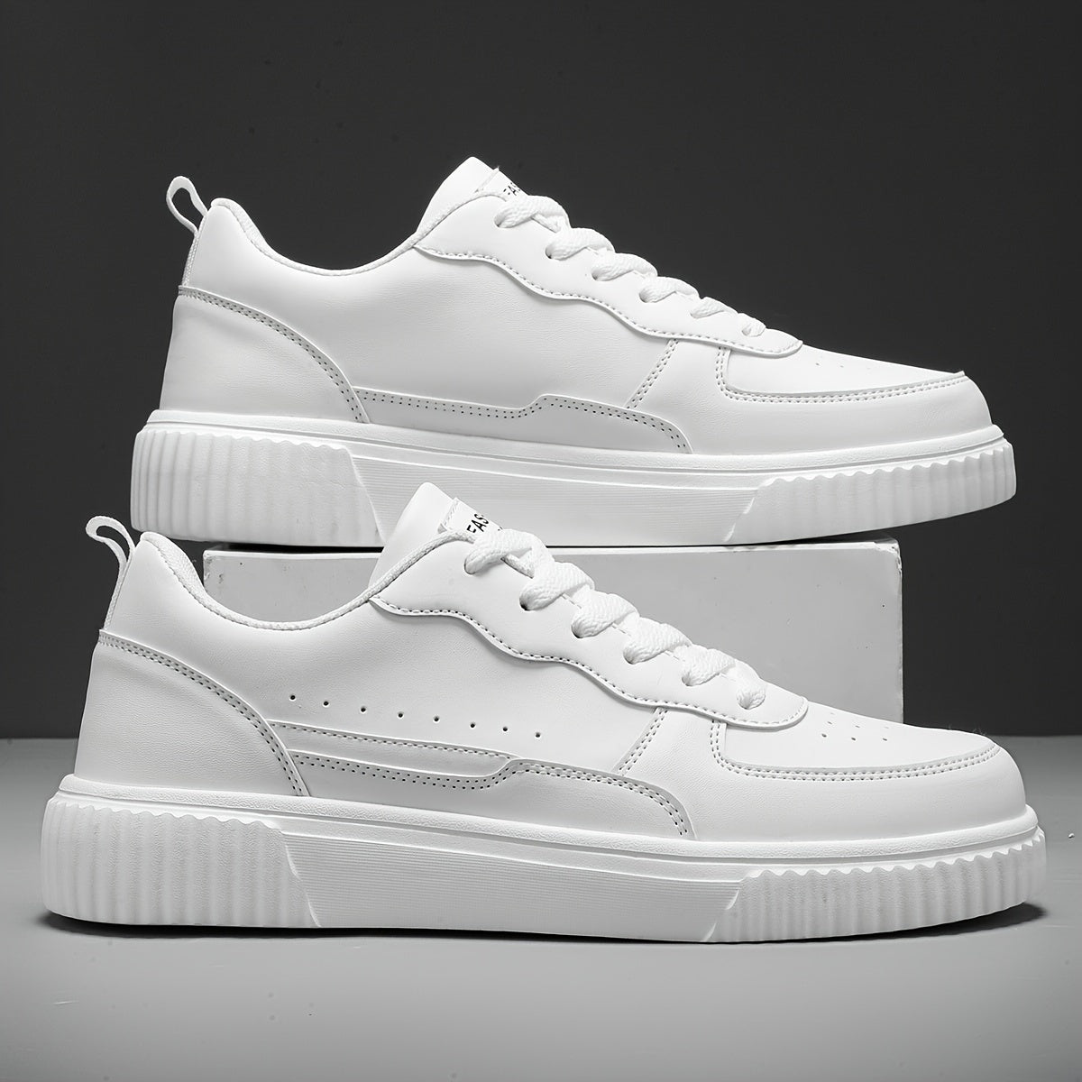 Men's Solid Skate Shoes Comfy Non Slip Lace Up Casual Sneakers