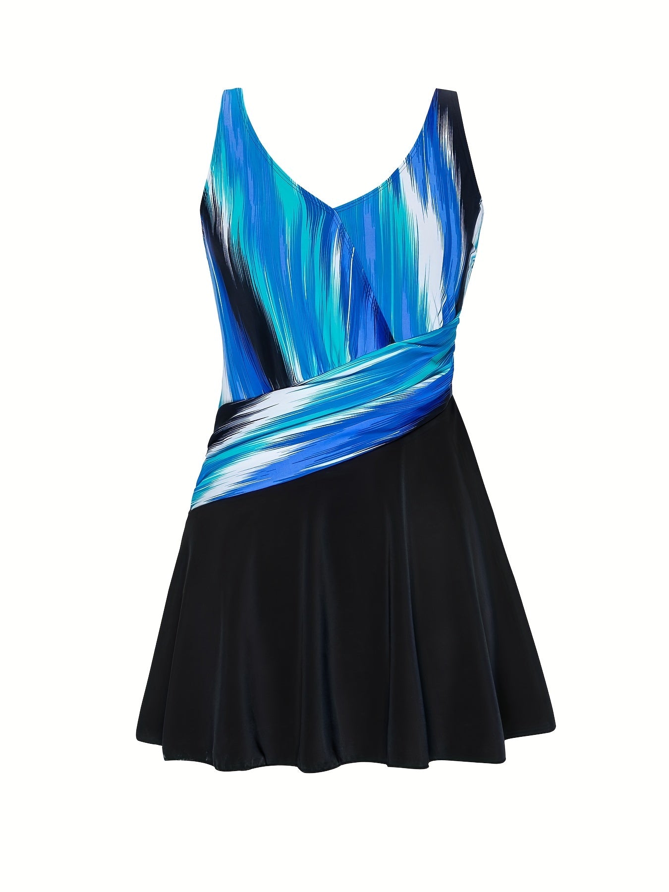 Colorblock Stripe Print V Neck One Piece Swimsuit