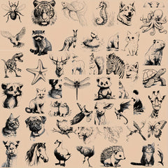 50pcs Retro Animal Sketch Graffiti Stickers for Phone Cases Notebooks Helmets