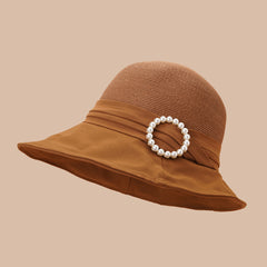 Faux Pearl Strap Bucket Hat Sun Hat Women