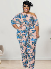 Geometric Print One Shoulder High Waist Jumpsuit