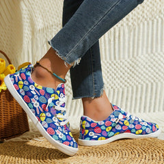 Colorful Print Flat Skate Shoes Lace Up Non Slip Walking Shoes