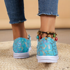 Leopard Pattern Boat Shoes Low Top Walking Lace Up Casual Flats