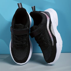 Girls Glitter Striped Lace-up Sneakers Breathable Lightweight Non-slip Shoes