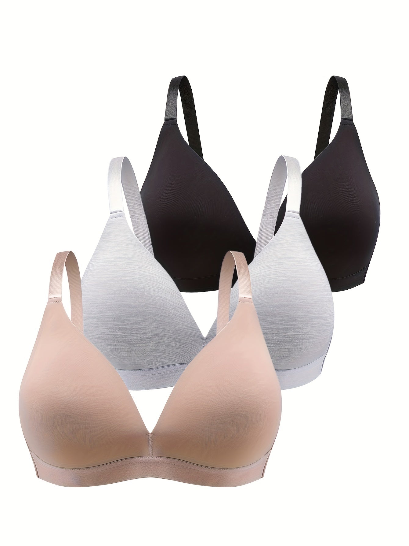 3 Pack Plus Size Bra Set Full Cover Comfort T shirt Bralette 3pcs Set