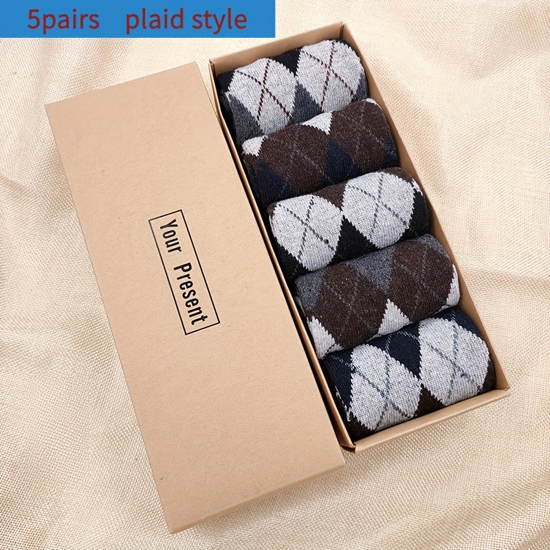5 Pairs Winter Thickened Warm Business Socks in Gift Boxed Packaging