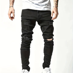 Mens Ripped Cotton Jeans Slim Fit Distressed Denim Pants