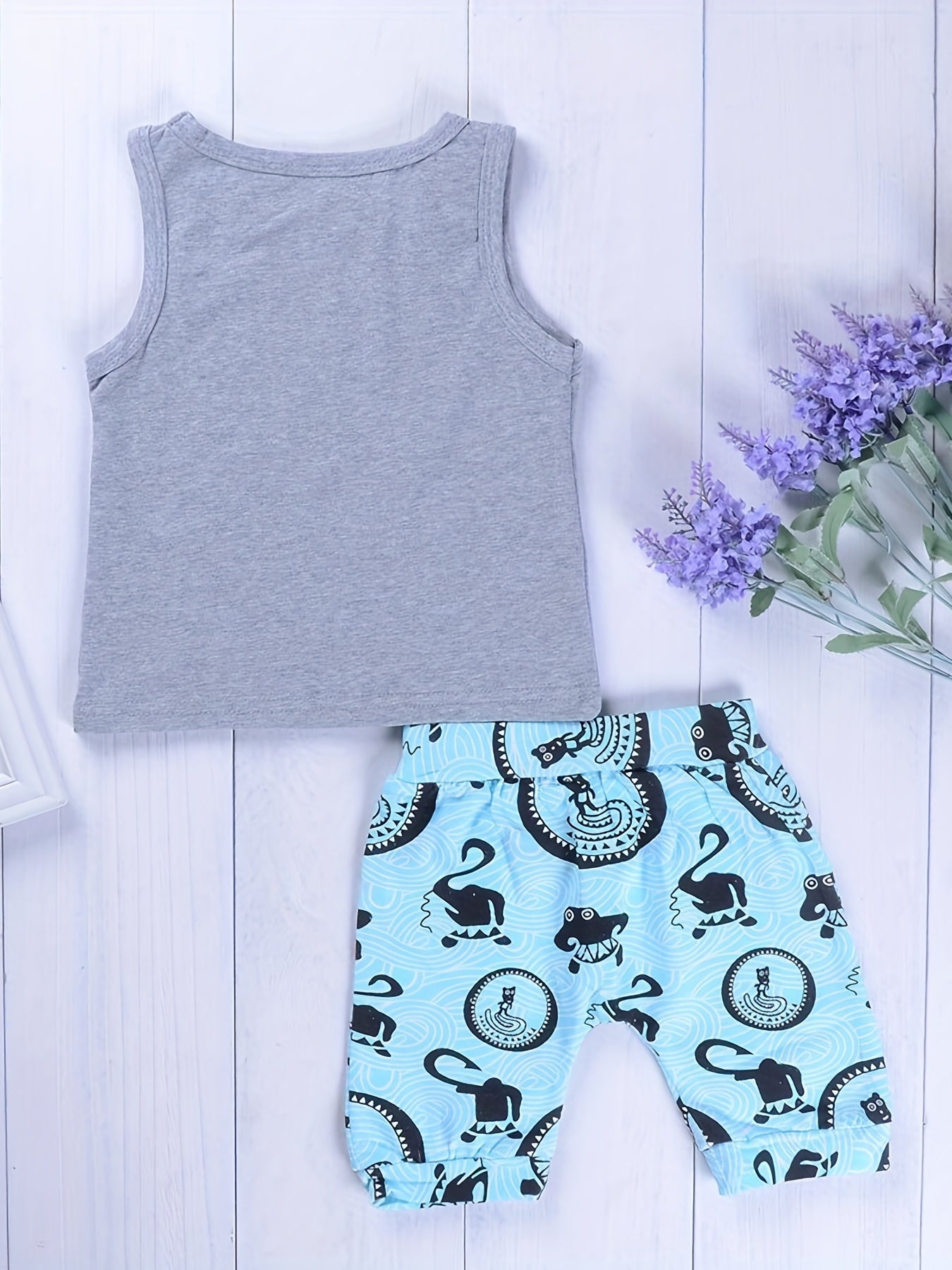 2pcs Baby Boys Casual Tank Top & Cartoon Shorts Set