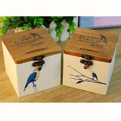 Wooden Bird Pattern Piggy Bank Storage Box Gift