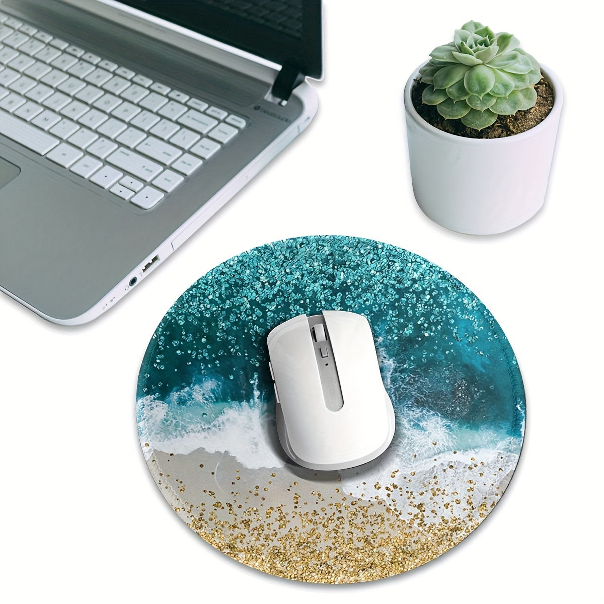 Glitter Beach Breeze Pattern Round Mouse Pad Non Slip Rubber Base Mousepad