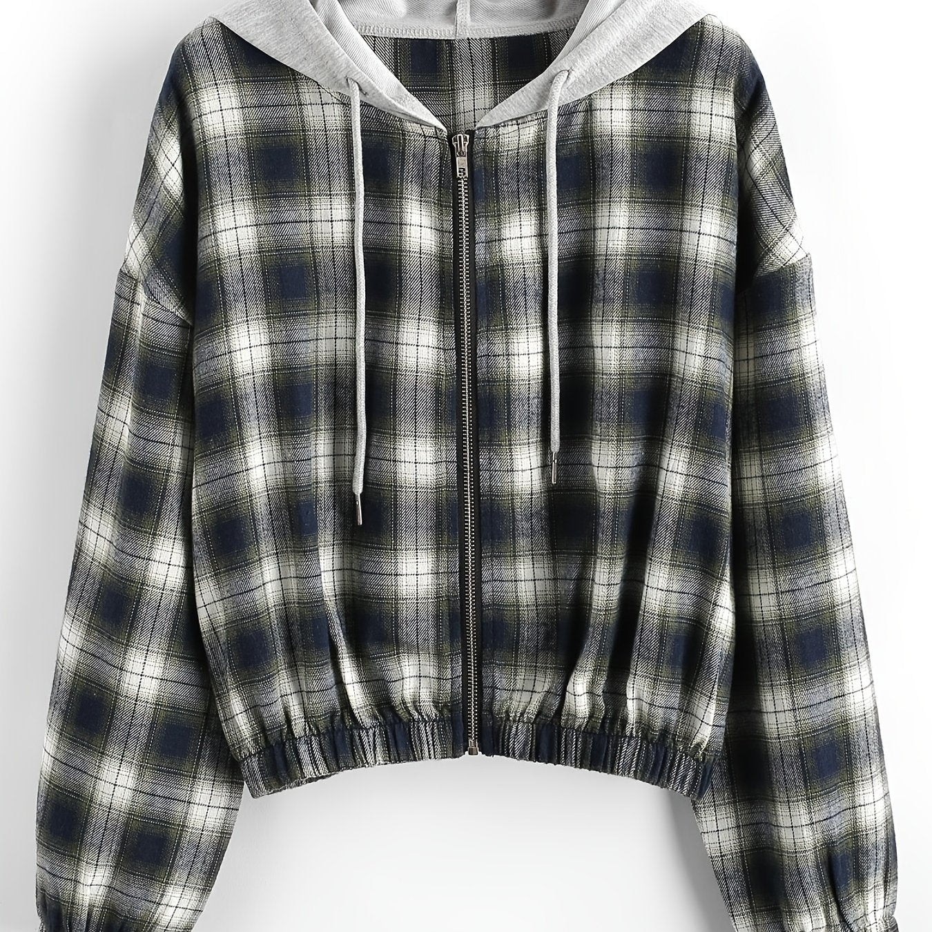 Plaid Hooded Zip Jacket Hoodies Long Sleeve