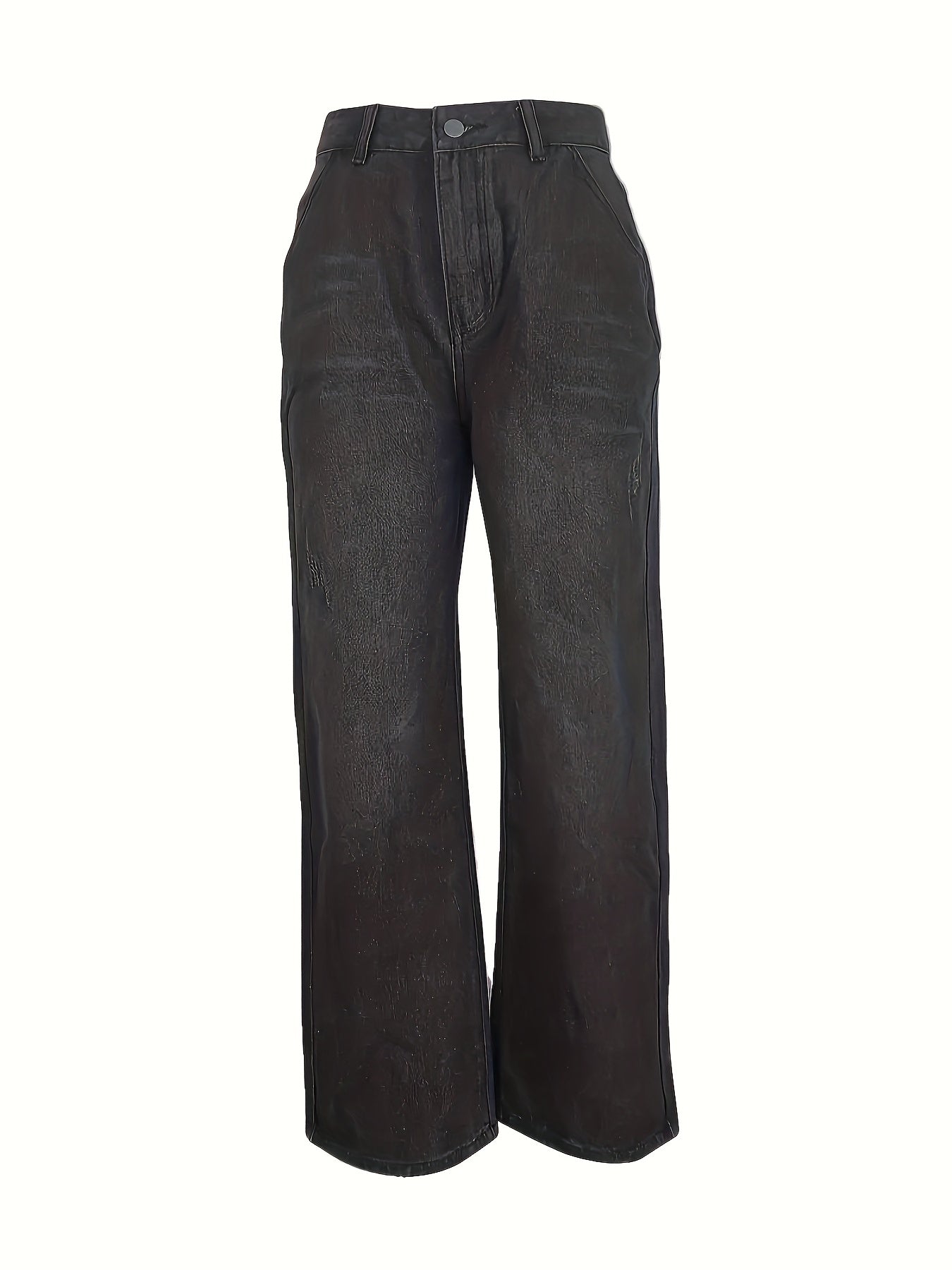 Loose Fit Straight Jeans Slash Pockets Baggy Denim Pants